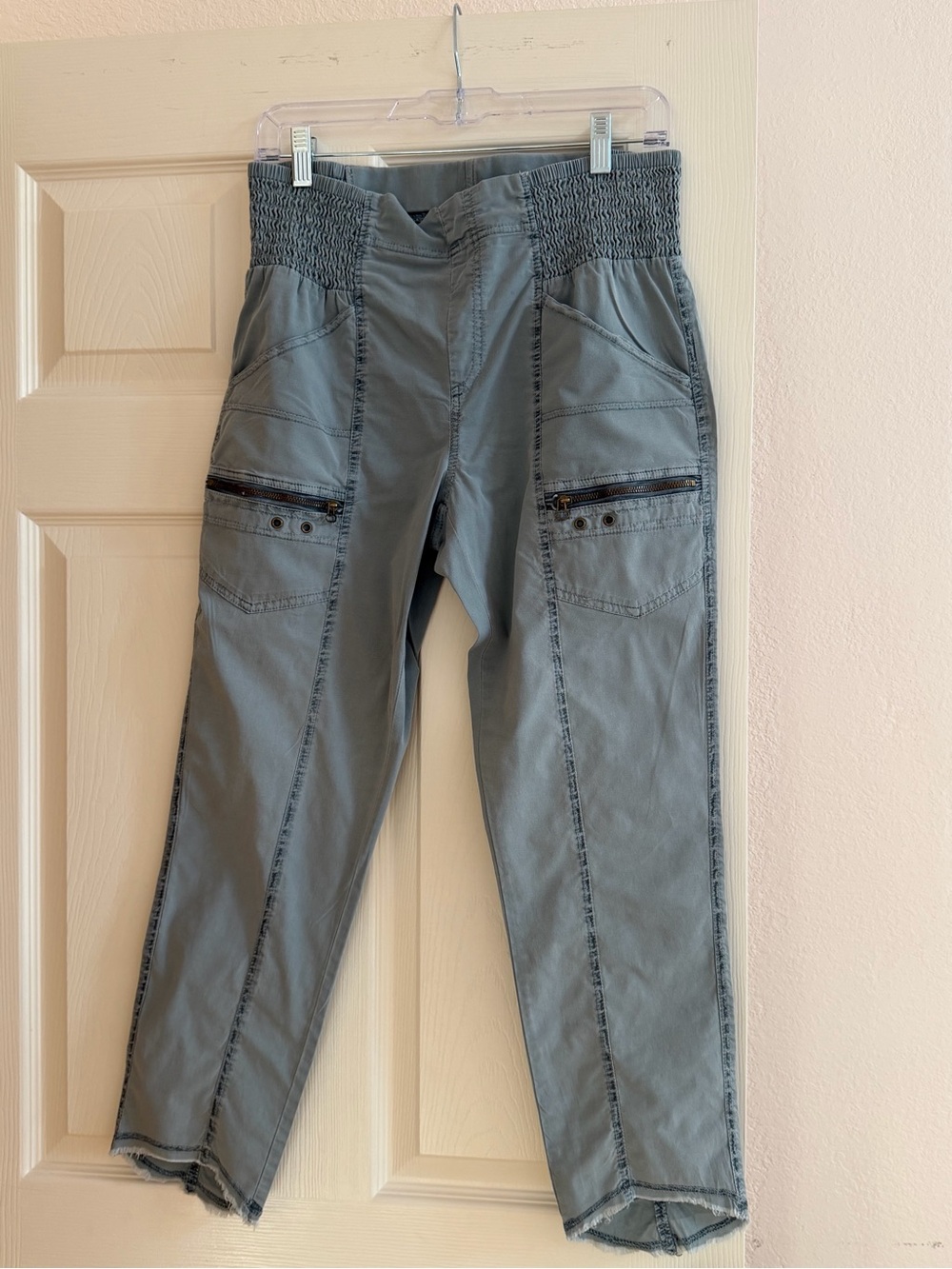 XCVI Cropped Cargo Pants in Light Gray